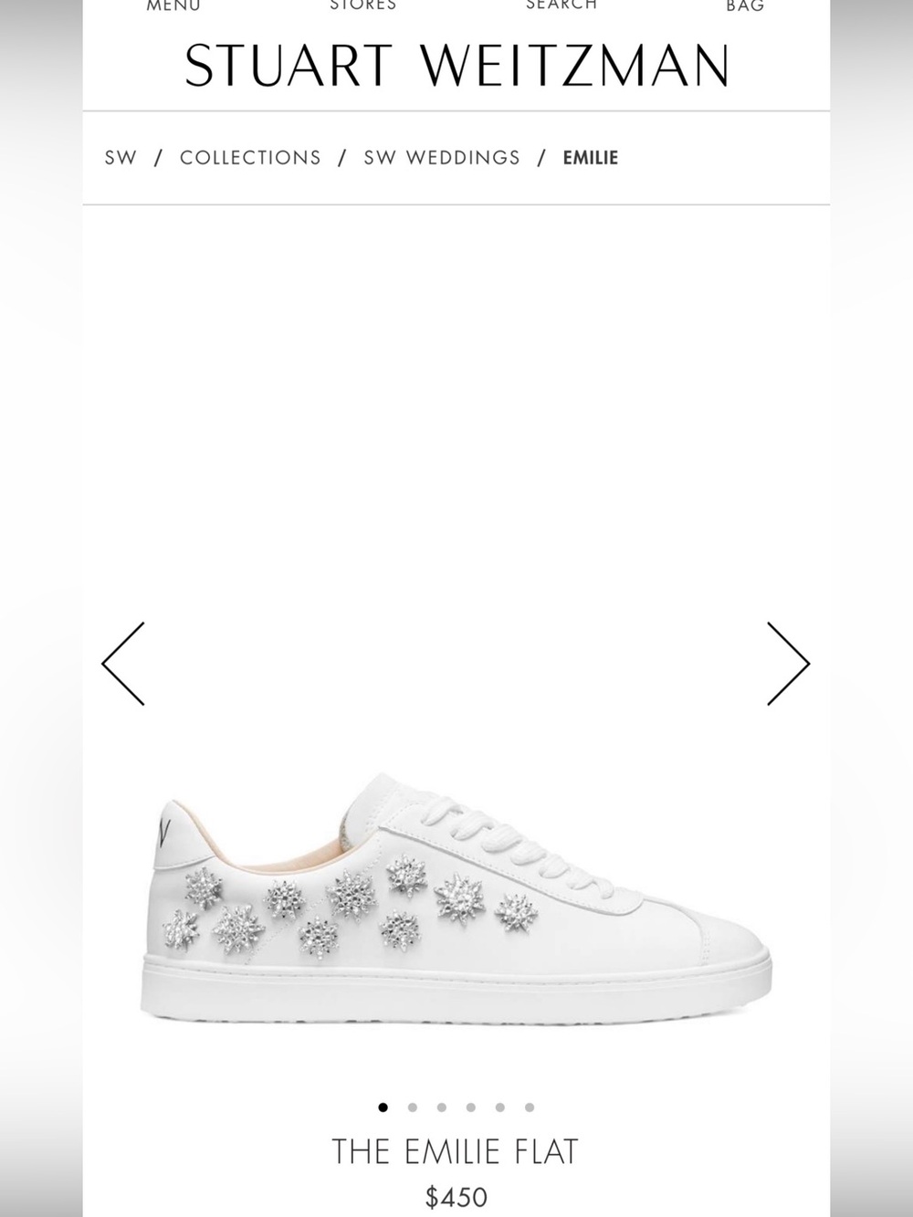 NWT! Stuart Weitzman Emilie White Nappa Leather flat with crystal embellishment